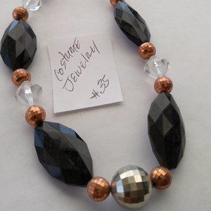 Big Bead Boho gypsy style costume jewelry necklace copper and black simulated